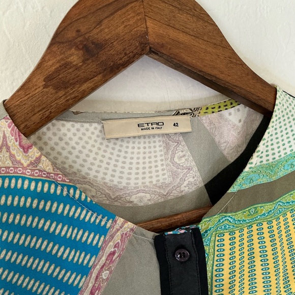 Etro Milano Silk Top Women’s Size 42 Multicolor Patchwork Print IT 42 (US 6–8) - Picture 2 of 7